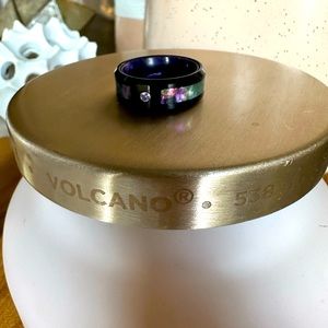 Black Onyx ring with black Opal and pink diamond, Sz 8.5